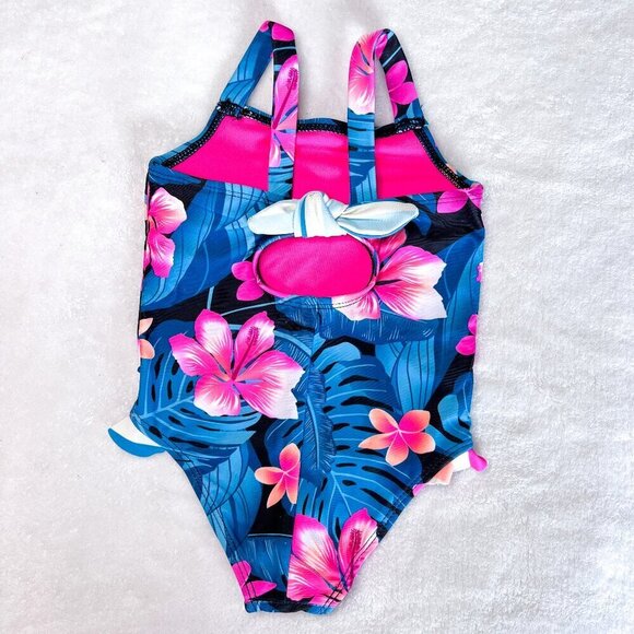 Hurley One Piece Swimsuit | Baby Girls | 12 Months | Tropical Floral | Pink Blue - Picture 2 of 9